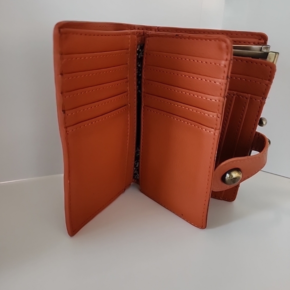 Orange Wallet Folding 17 Credit Card Holder Slots Patterned Interior Vintage - Picture 13 of 13